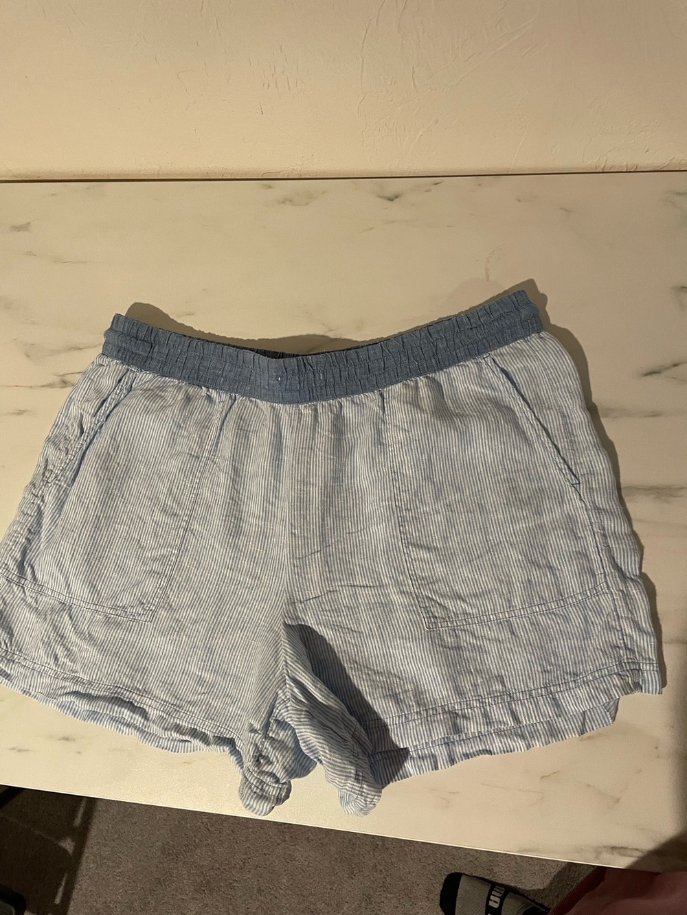 Lou&Grey Linen Light Blue Striped Women’s Shorts - Elastic Waist Size XL